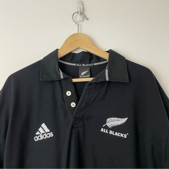 Adidas All Blacks Rugby Polo Shirt Black Size XL - Picture 2 of 9
